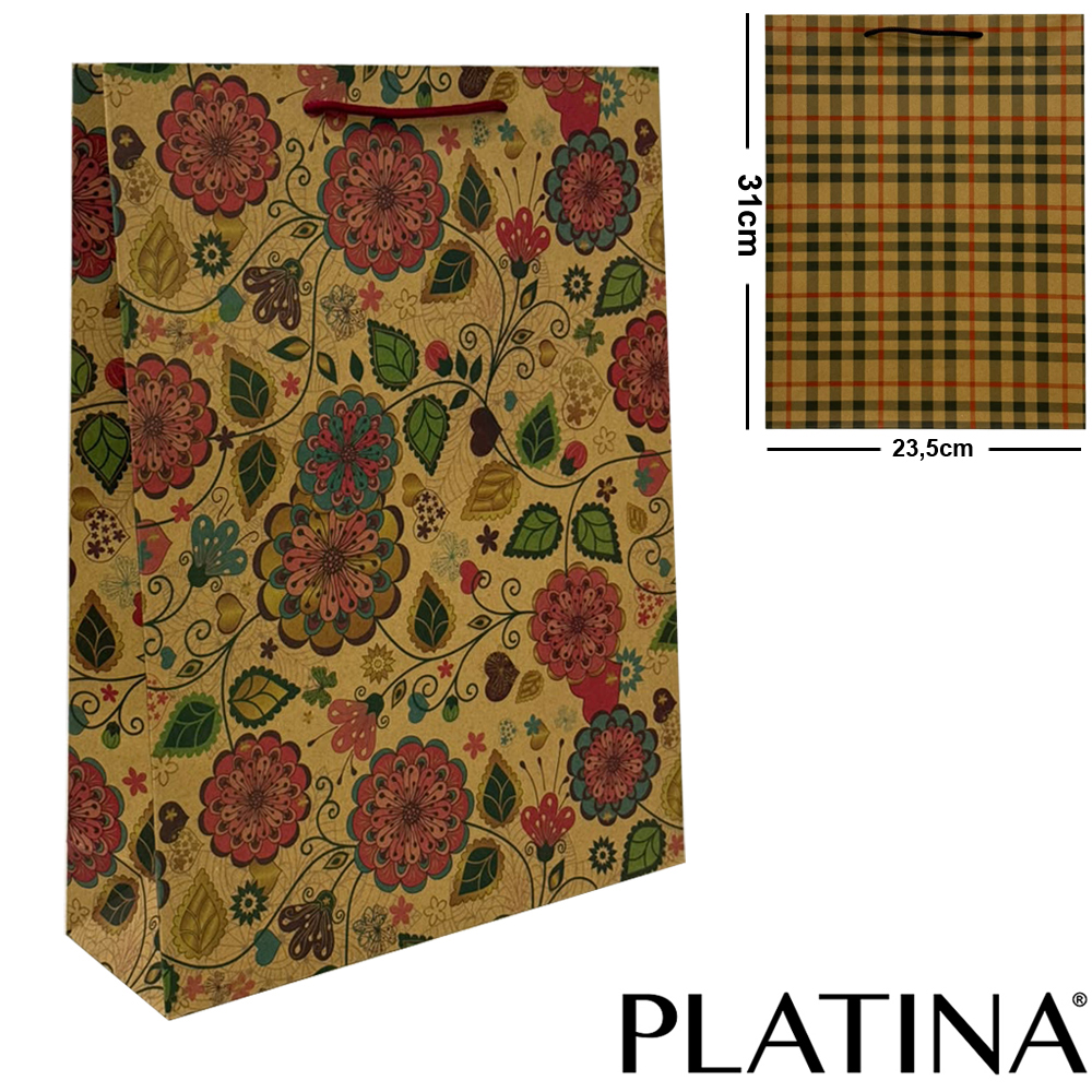 BOLSA SACOLA DE PAPEL PARA PRESENTE KRAFT M 31X23,5X8,5CM