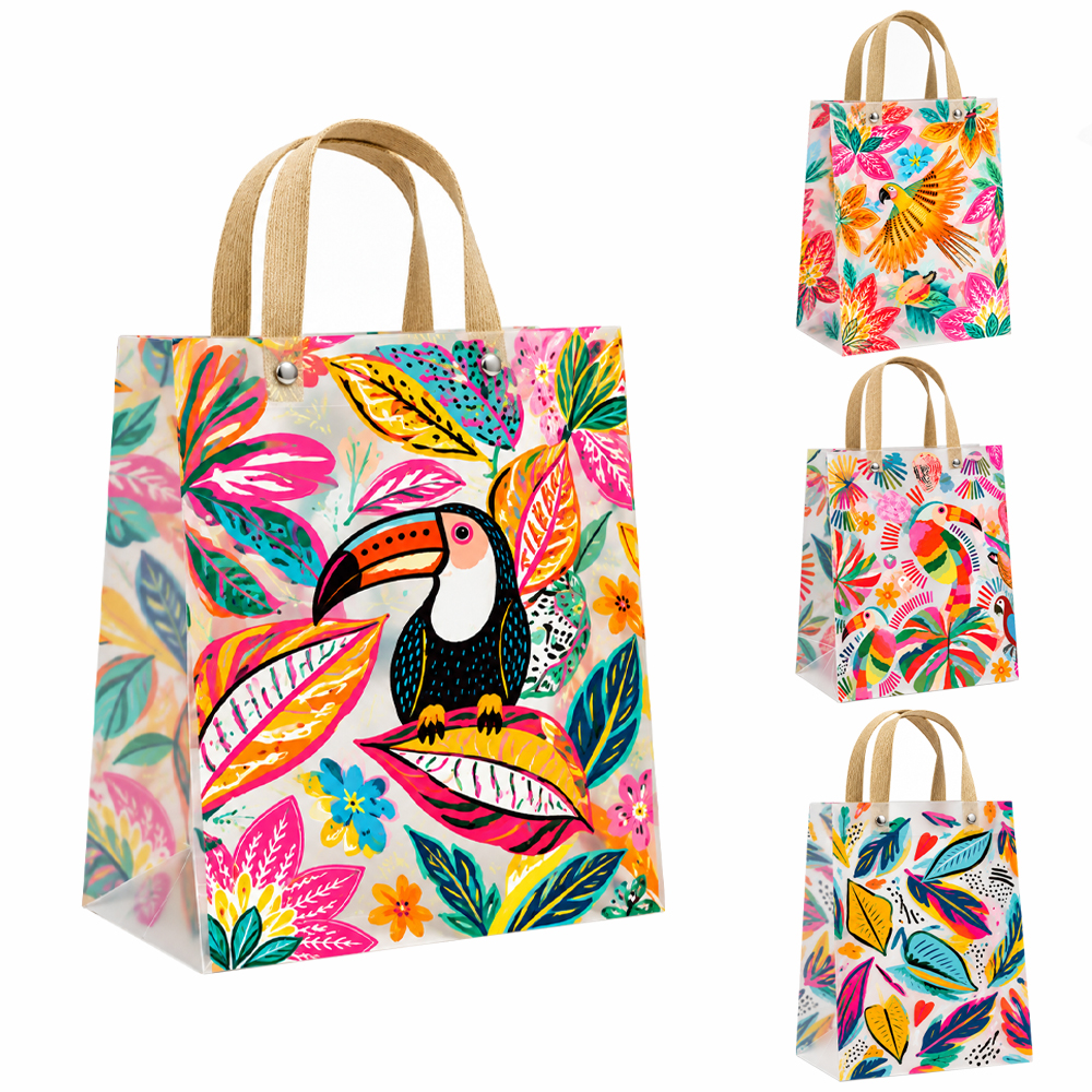 BOLSA SACOLA DE PLASTICO PARA PRESENTE TRANSPARENTE TROPICAL P 20X15X7CM