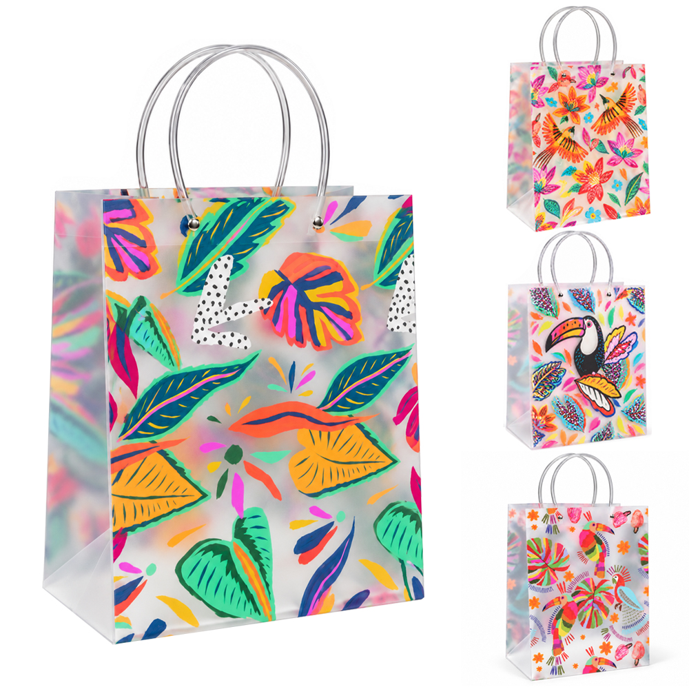 BOLSA SACOLA DE PLASTICO PARA PRESENTE TRANSPARENTE TROPICAL P 24X18X10CM