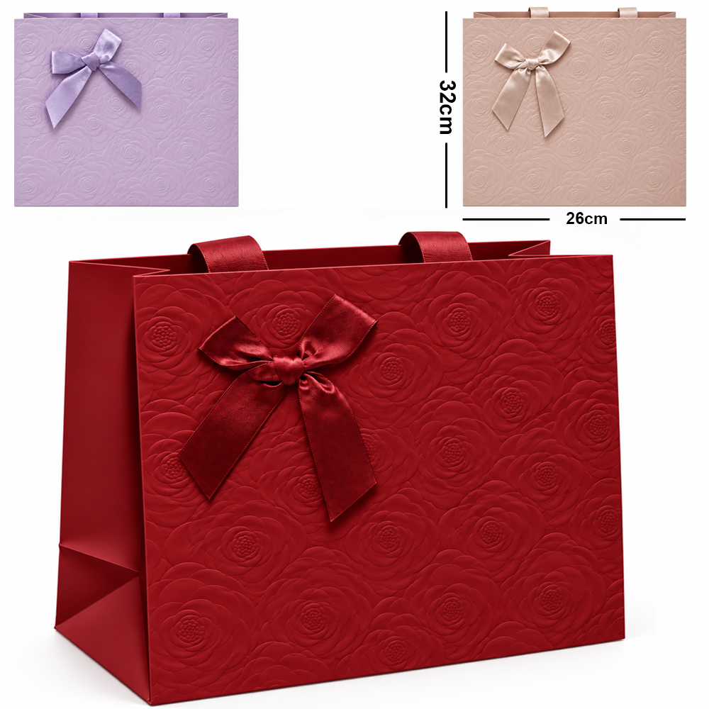 BOLSA SACOLA DE PAPEL PARA PRESENTE LUXO ROSAS COM LACO M 32X26X12CM
