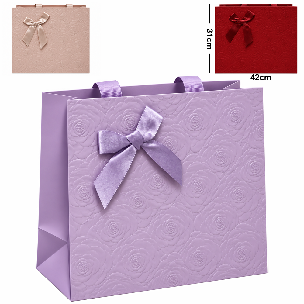 BOLSA SACOLA DE PAPEL PARA PRESENTE LUXO ROSAS COM LACO G 42X31X12CM