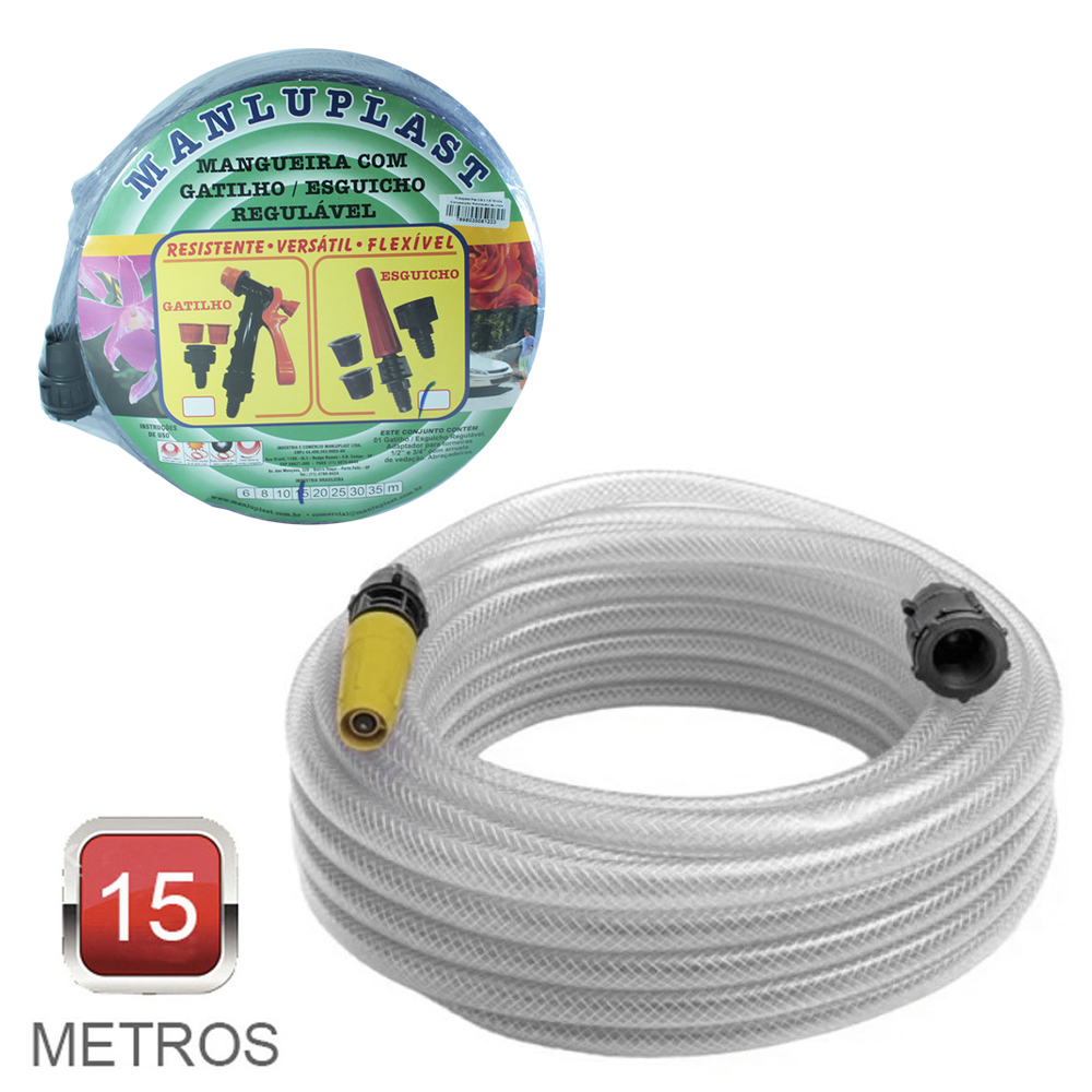 MANGUEIRA COM ESGUICHO PARA JARDIM TRANCADA POP EXTRA CRISTAL 15M 