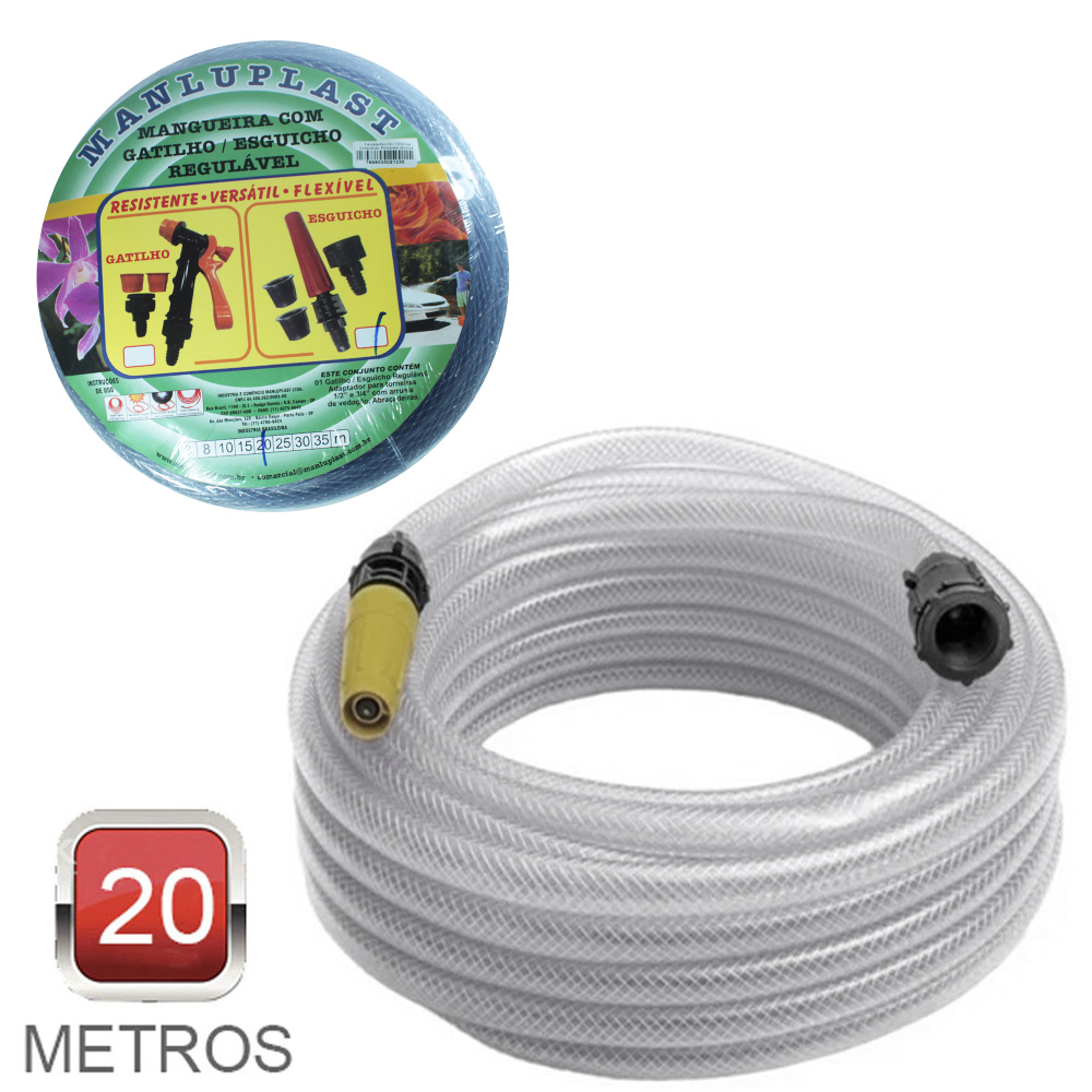 MANGUEIRA COM ESGUICHO PARA JARDIM TRANCADA POP EXTRA CRISTAL 20M