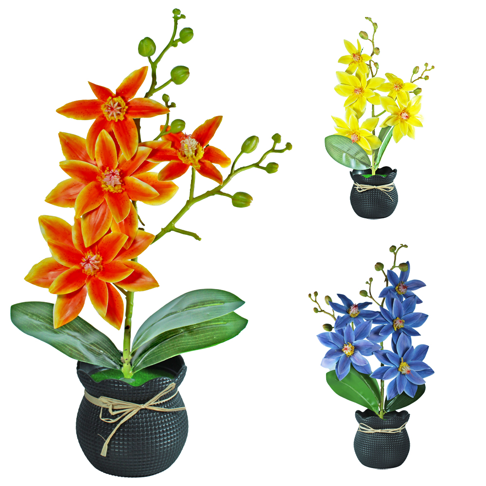 FLOR ARTIFICIAL ORQUIDEA COM VASO DE PLASTICO REDONDO 40X9CM DE Ø VCF