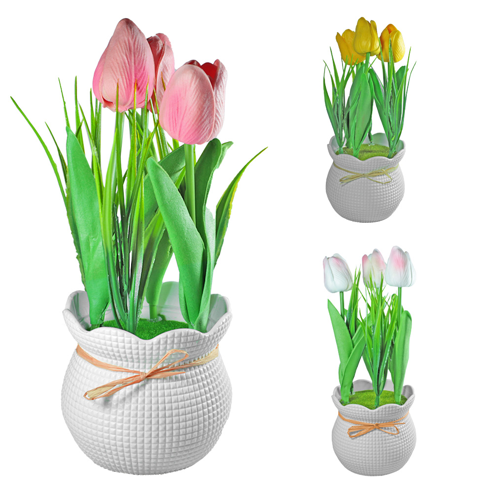 FLOR ARTIFICIAL TULIPA COM VASO DE PLASTICO REDONDO 24X9CM DE Ø VCF 