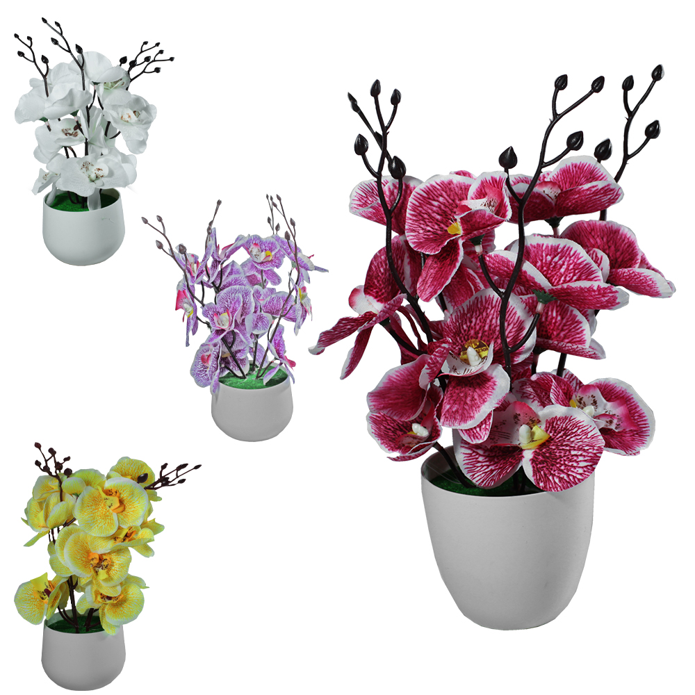 FLOR ARTIFICIAL ORQUIDEA COM VASO DE PLASTICO REDONDO 25X7,5CM DE Ø VCF