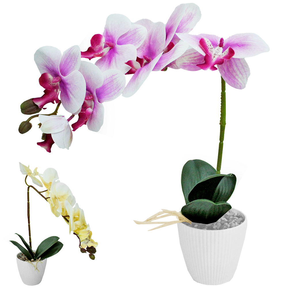 FLOR ARTIFICIAL ORQUIDEA COM VASO DE PLASTICO REDONDO 36X6CM DE Ø VCF