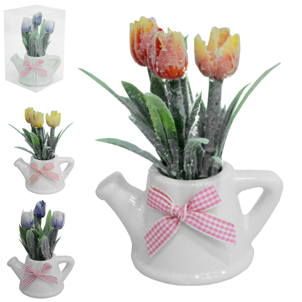 FLOR ARTIFICIAL TULIPA COM VASO DE PORCELANA REGADOR 11,5X5,6CM VCF