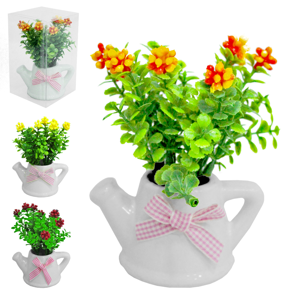 FLOR ARTIFICIAL FLORES DO CAMPO COM VASO DE PORCELANA REGADOR 11,5X5,6CM VCF