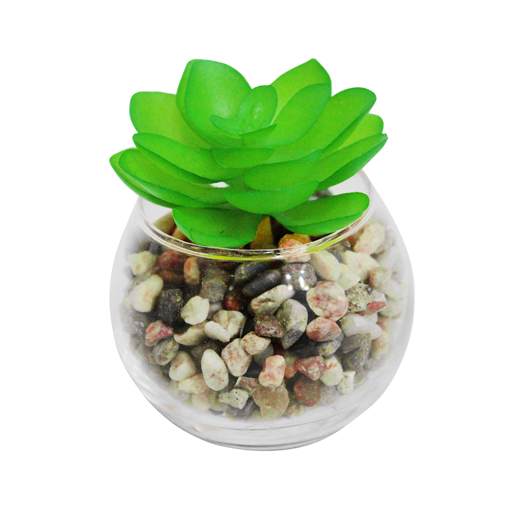 FLOR ARTIFICIAL SUCULENTA COM VASO DE VIDRO AQUARIO 5,5X6CM DE Ø