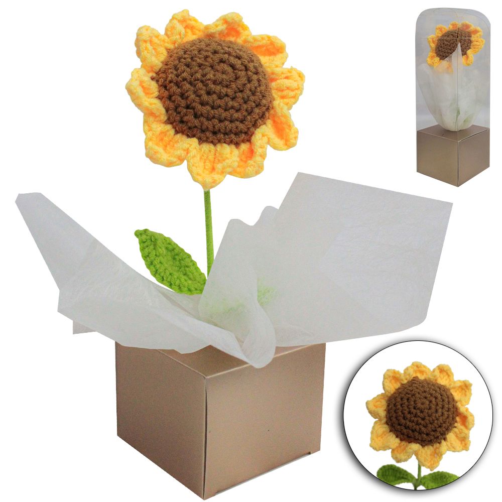 FLOR ARTIFICIAL GIRASSOL DE CROCHE CAIXA PVC 41X9CM
