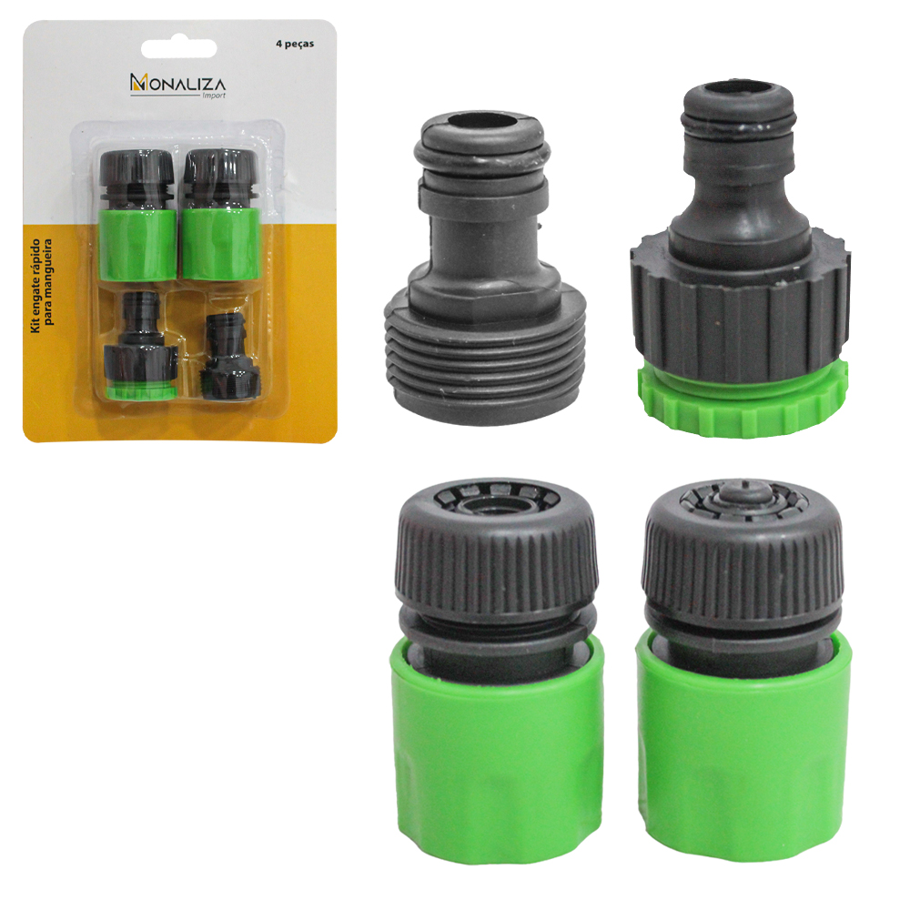 BICO CONECTOR PARA MANGUEIRA COM BLOQUEADOR / PASSAGEM LIVRE PARA TORNEIRA ENGATE RAPIDO COM REDUTOR 4 PECAS
