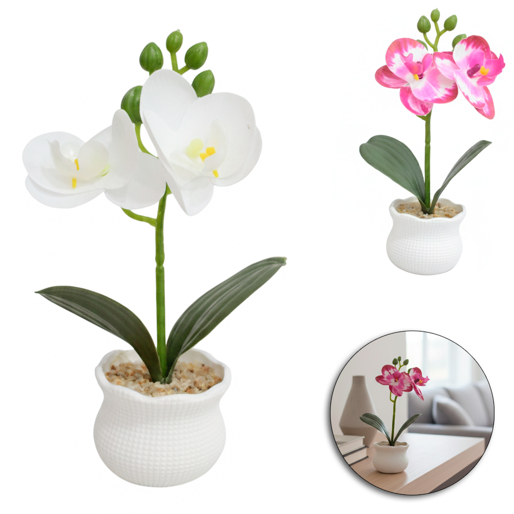 FLOR ARTIFICIAL COM VASO DE PLASTICO REDONDO 18X6CM DE Ø