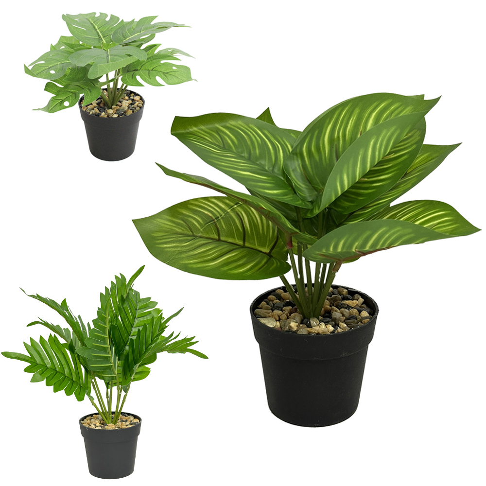 FLOR ARTIFICIAL FOLHAGEM SORTIDAS COM VASO DE PLASTICO REDONDO 28X8,3X7,2CM VCF