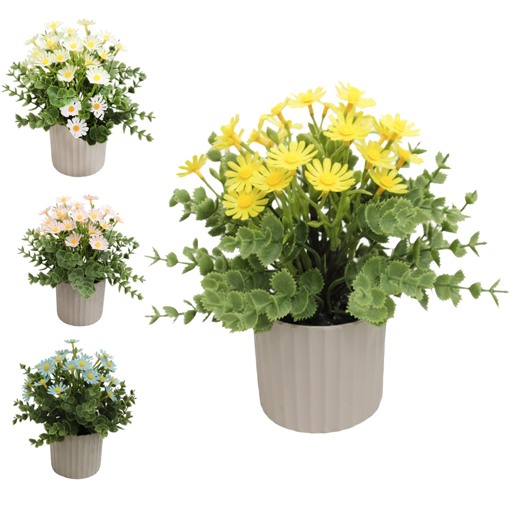 FLOR ARTIFICIAL MARGARIDA COM VASO DE PLASTICO REDONDO 21X8X7,3CM VCF