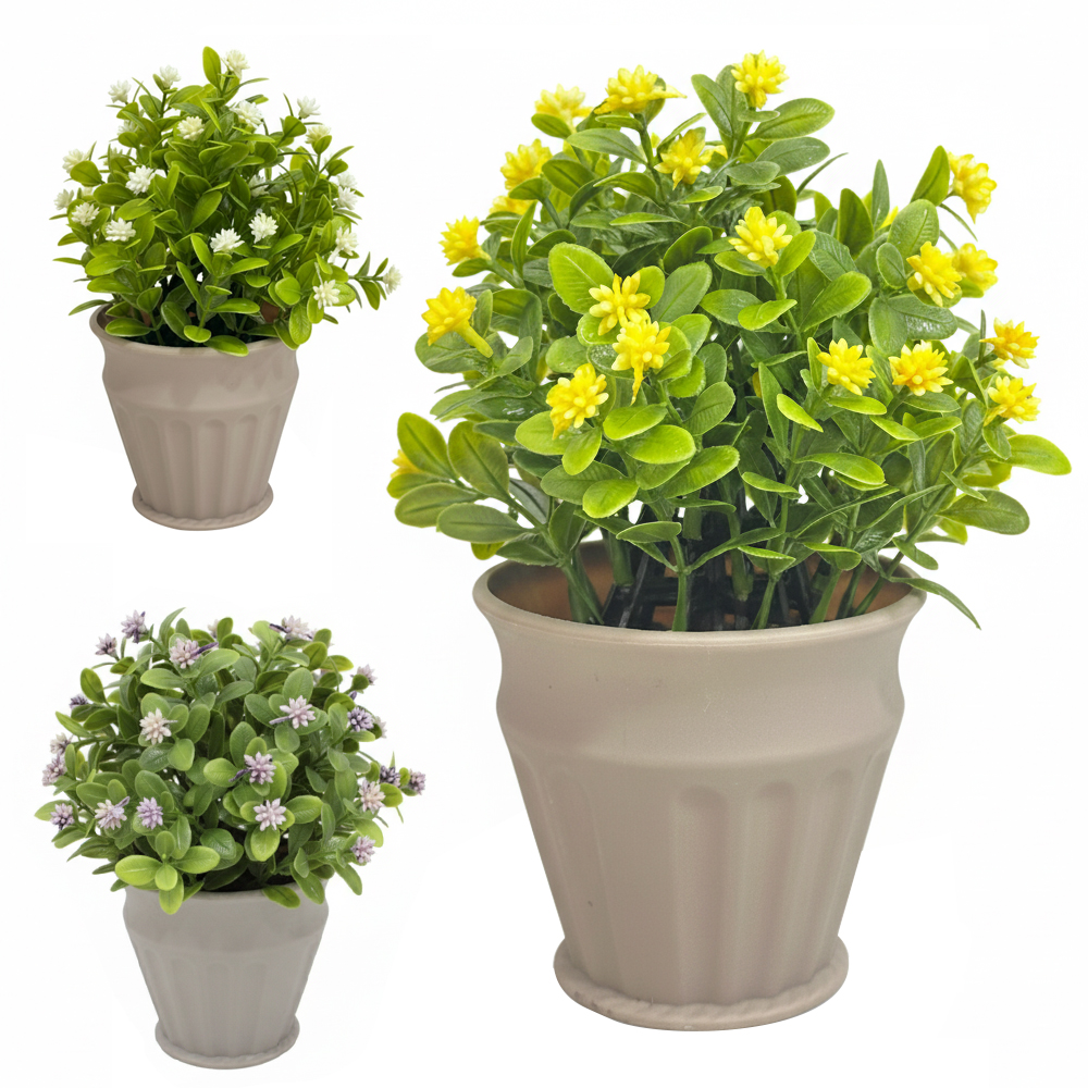 FLOR ARTIFICIAL JASMIN COM VASO DE PLASTICO REDONDO 20X9X6,5CM VCF