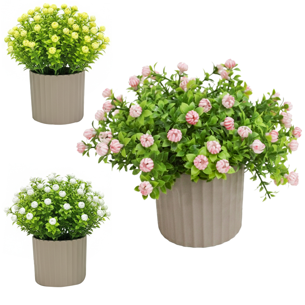 FLOR ARTIFICIAL DAHLIA COM VASO DE PLASTICO REDONDO 16X8X7,3CM VCF