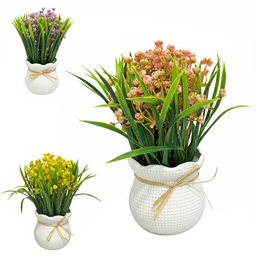 FLOR ARTIFICIAL SATEFELLO COM VASO DE PLASTICO REDONDO 20X9X7,5CM VCF