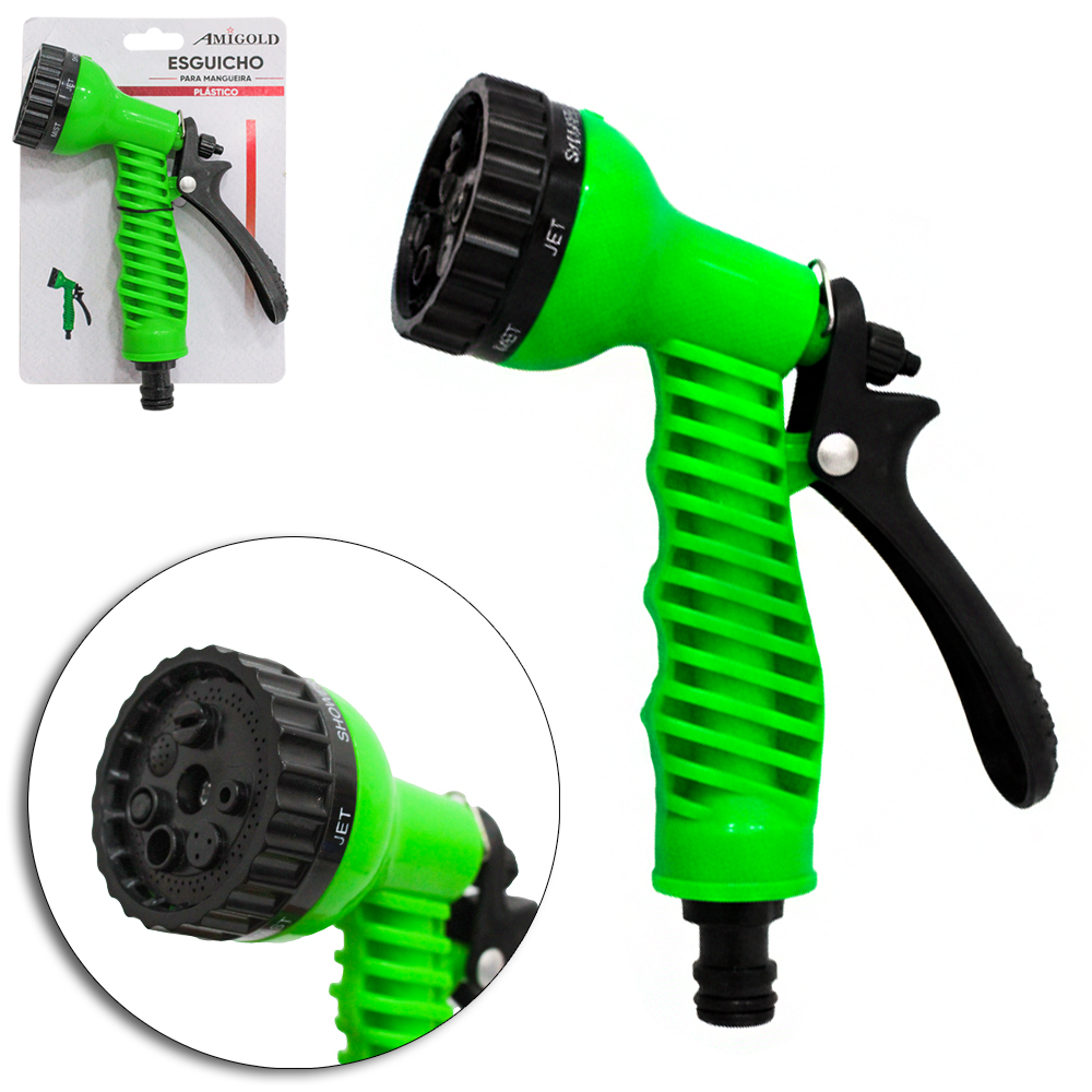 ESGUICHO PARA MANGUEIRA COM JATO 7 FUNCOES + CONECTOR CURTO E TRAVA 18X13CM