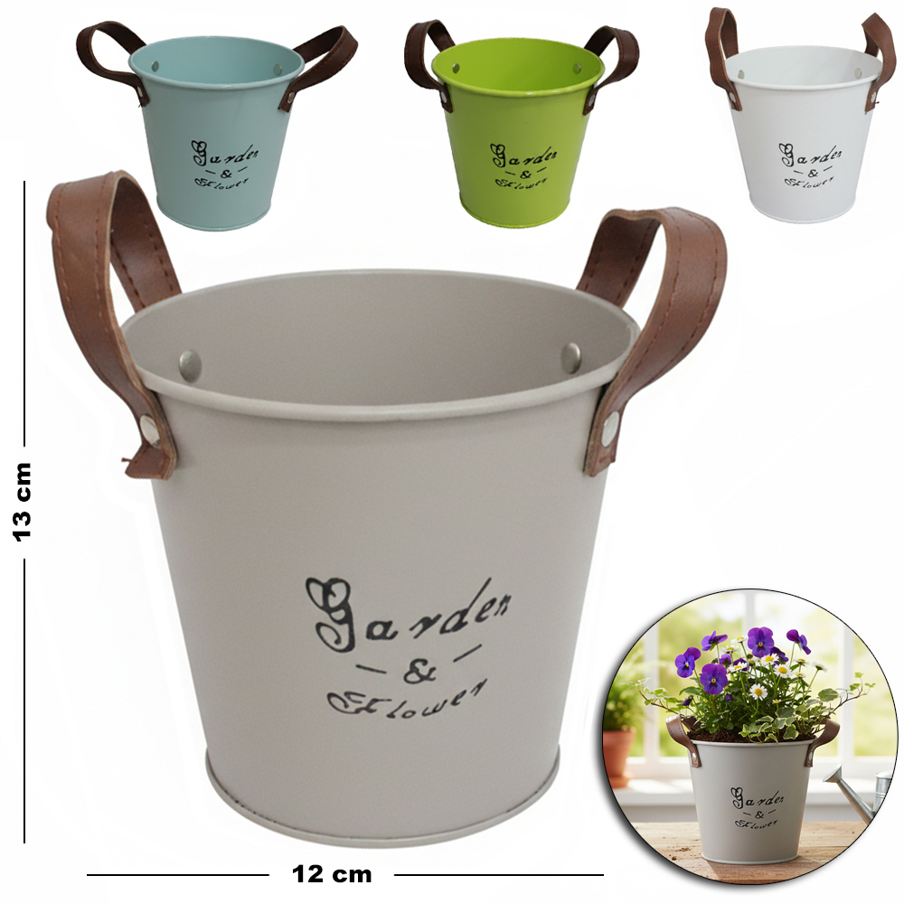 ENFEITE VASO DECORATIVO REDONDO DE METAL COM ALCA 13X12X9,5CM