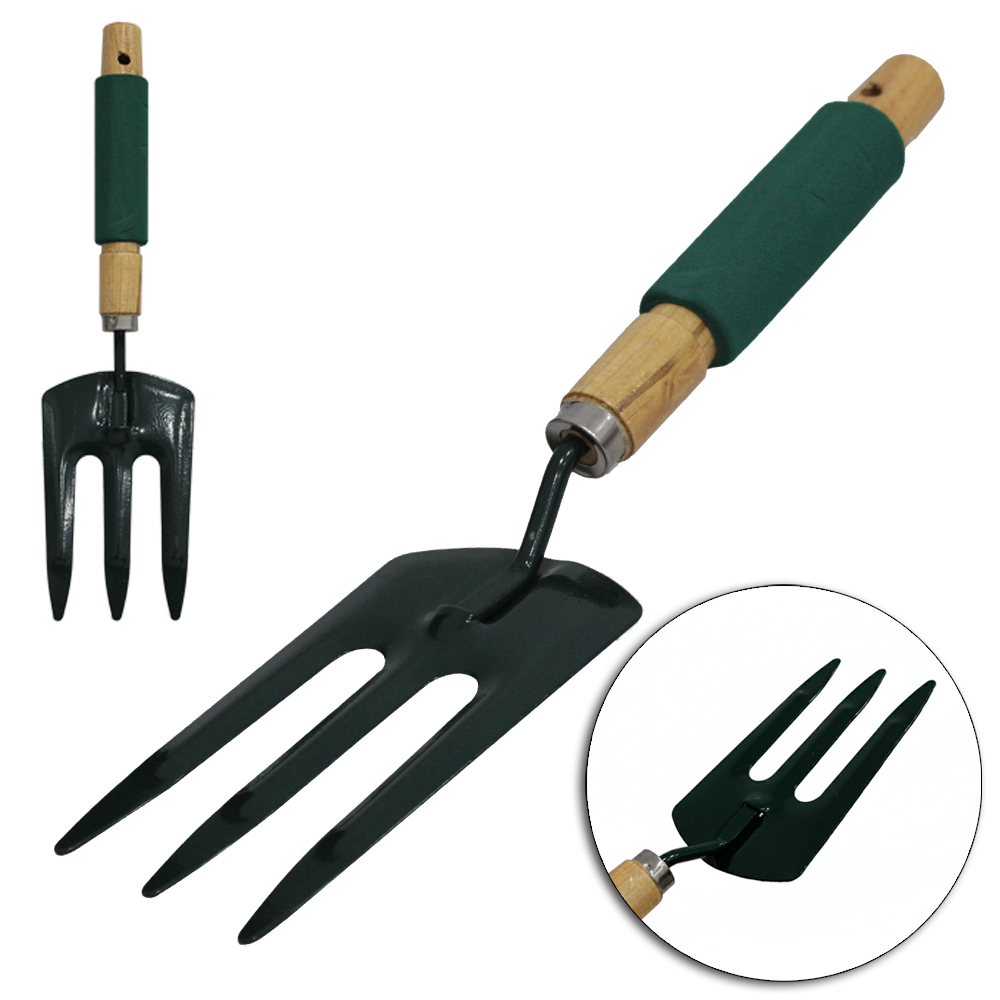 GARFO PARA JARDIM DE METAL CABO MADEIRA COM ESPUMA 33,5X8,5CM