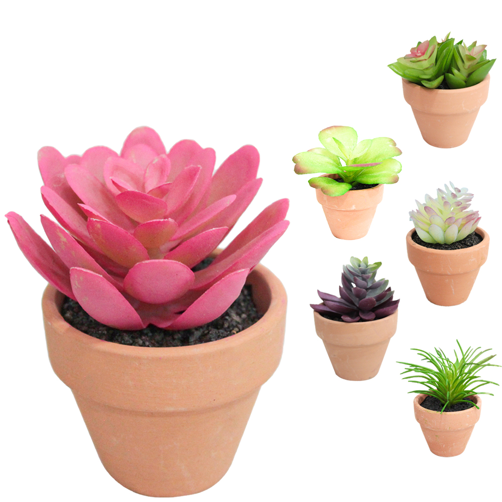 FLOR ARTIFICIAL SUCULENTA COM VASO DE CERAMICA REDONDO 8X5CM DE Ø
