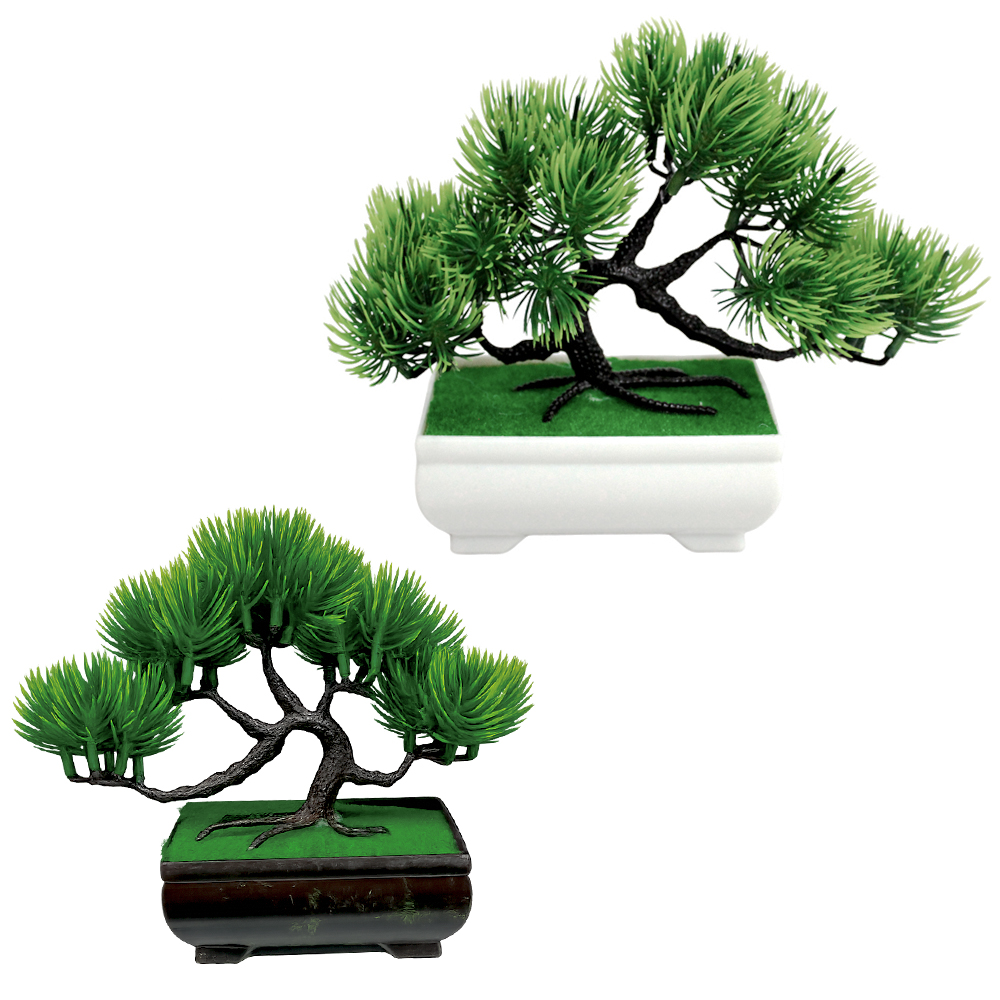 FLOR ARTIFICIAL BONSAI COM VASO DE PLASTICO RETANGULAR 20X15X7CM
