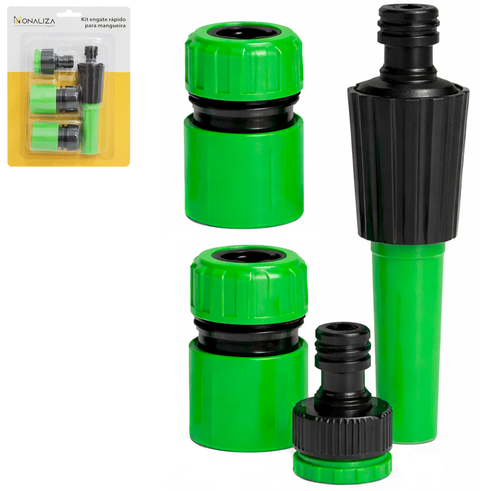 ESGUICHO PARA MANGUEIRA RETO COM 2 ENGATES COM BLOQUEADOR / PASSAGEM LIVRE ½'' + BICO COM REDUTOR ¾'' PARA ½''