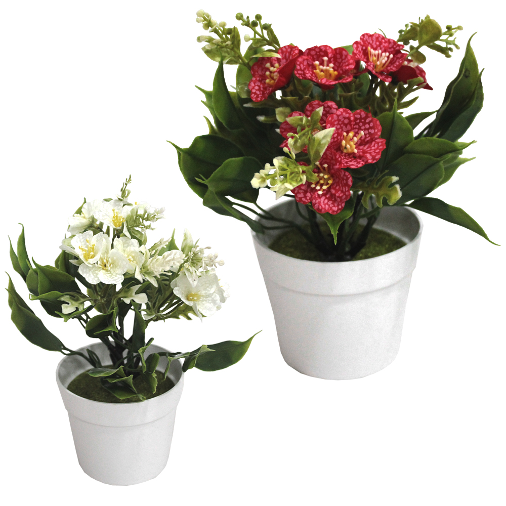 FLOR ARTIFICIAL COM VASO DE PLASTICO REDONDO 21X10CM DE Ø