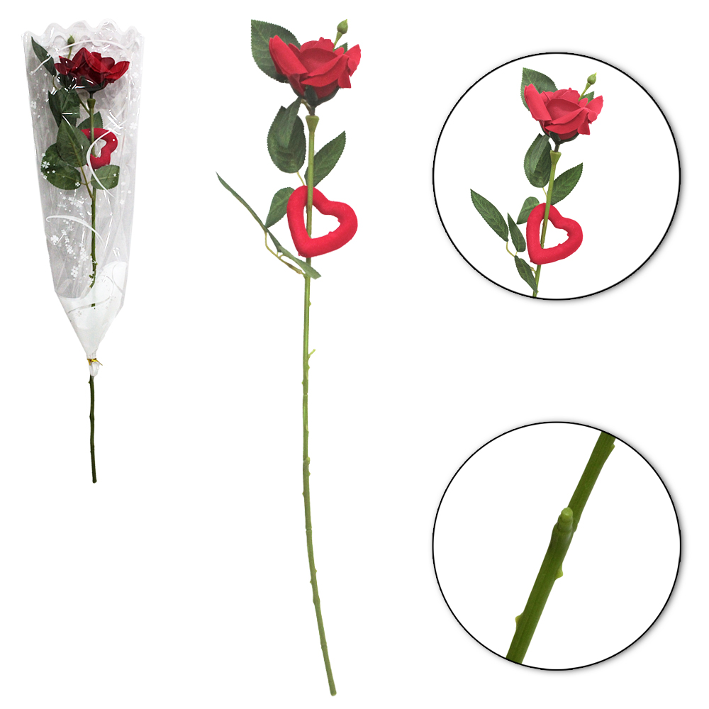 FLOR ARTIFICIAL HASTE DE ROSA COM CORACAO 64CM
