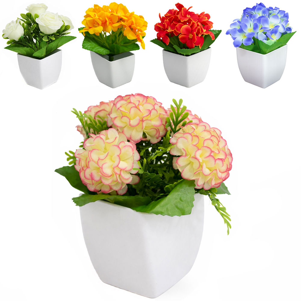 FLOR ARTIFICIAL COM VASO DE PLASTICO QUADRADO 16X5CM VCF 