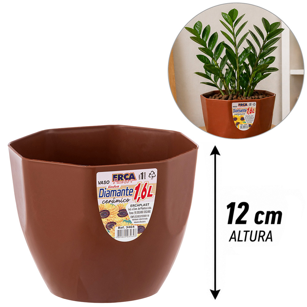 VASO OITAVADO DIAMANTE TELHA CERAMICO 1,6L 12X15CM DE PLASTICO