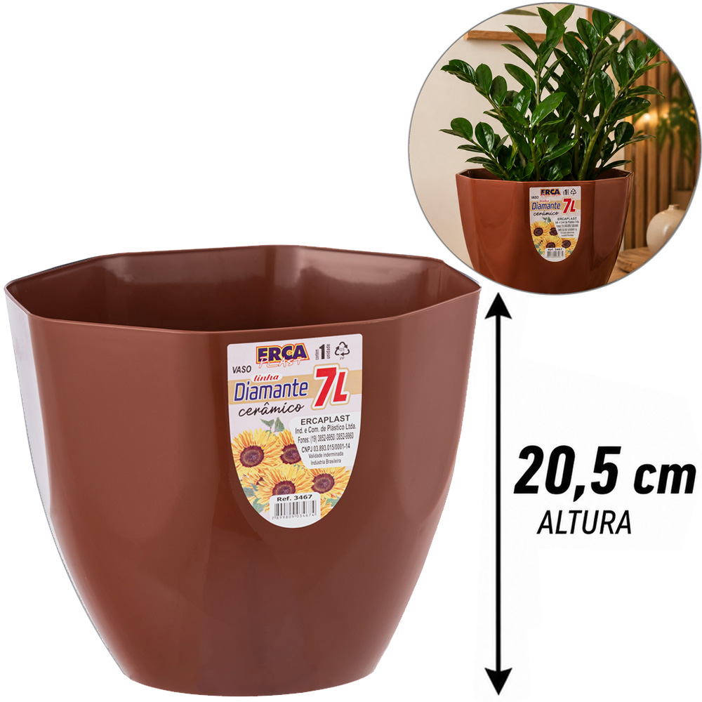 VASO OITAVADO DIAMANTE TELHA CERAMICO 7L 20,5X25CM DE PLASTICO