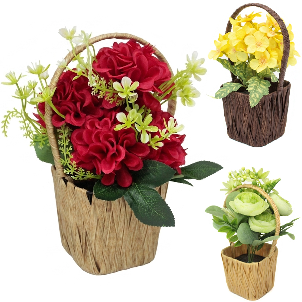 FLOR PERMANENTE COM VASO CESTA TIPO VIME ARAMADO 24X8CM