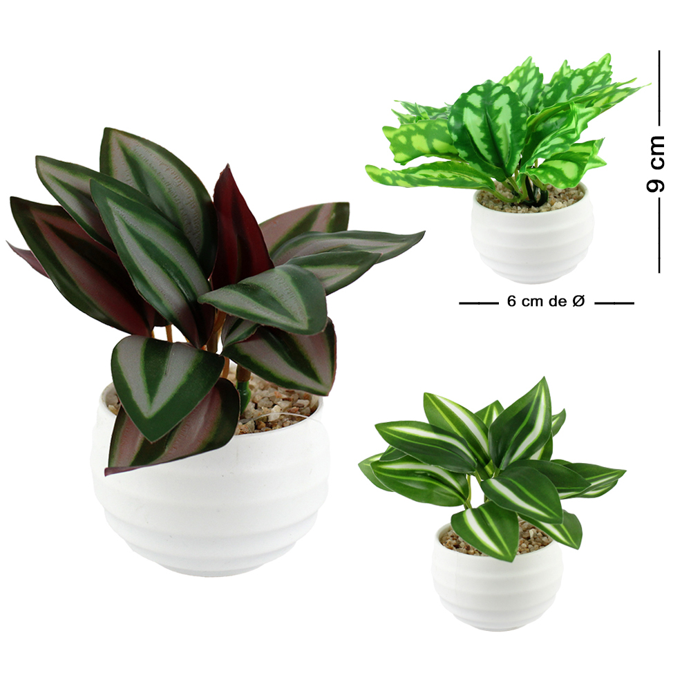  FLOR PERMANENTE FOLHAGEM COM VASO DE PLASTICO REDONDO 9X6CM DE Ø