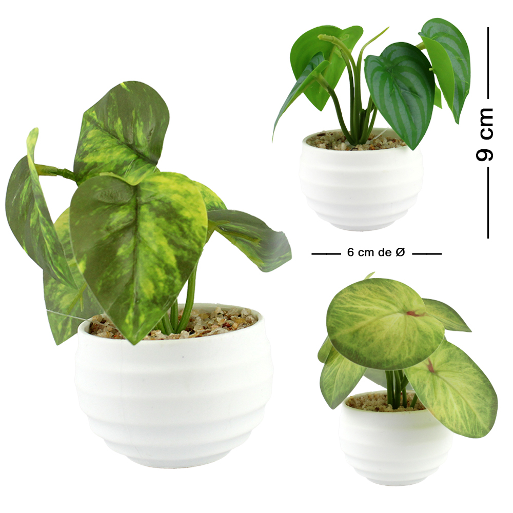 FLOR PERMANENTE FOLHAGEM COM VASO DE PLASTICO REDONDO 9X6CM DE Ø
