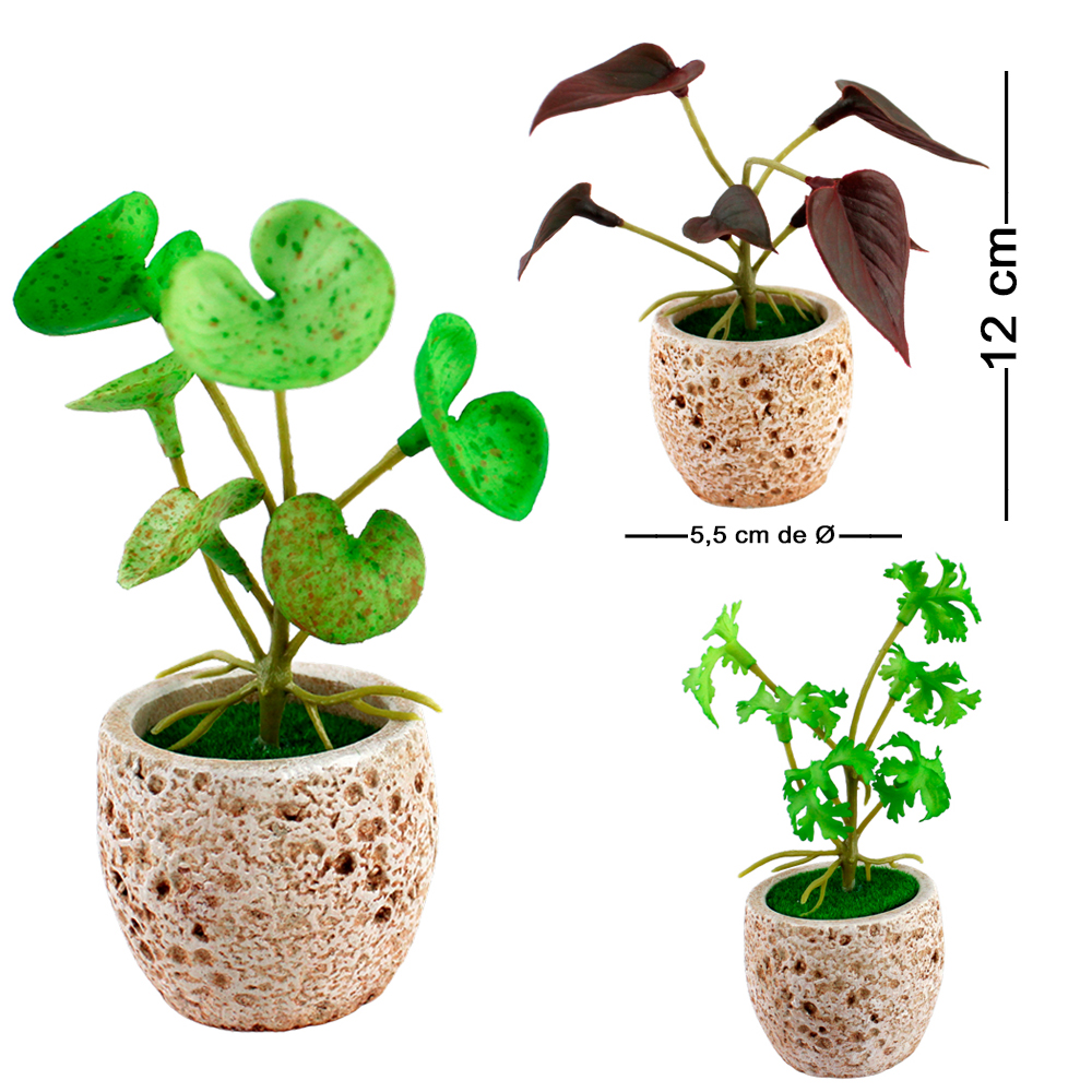 FLOR PERMANENTE FOLHAGEM COM VASO DE CIMENTO REDONDO 12X5,5CM DE Ø VCF