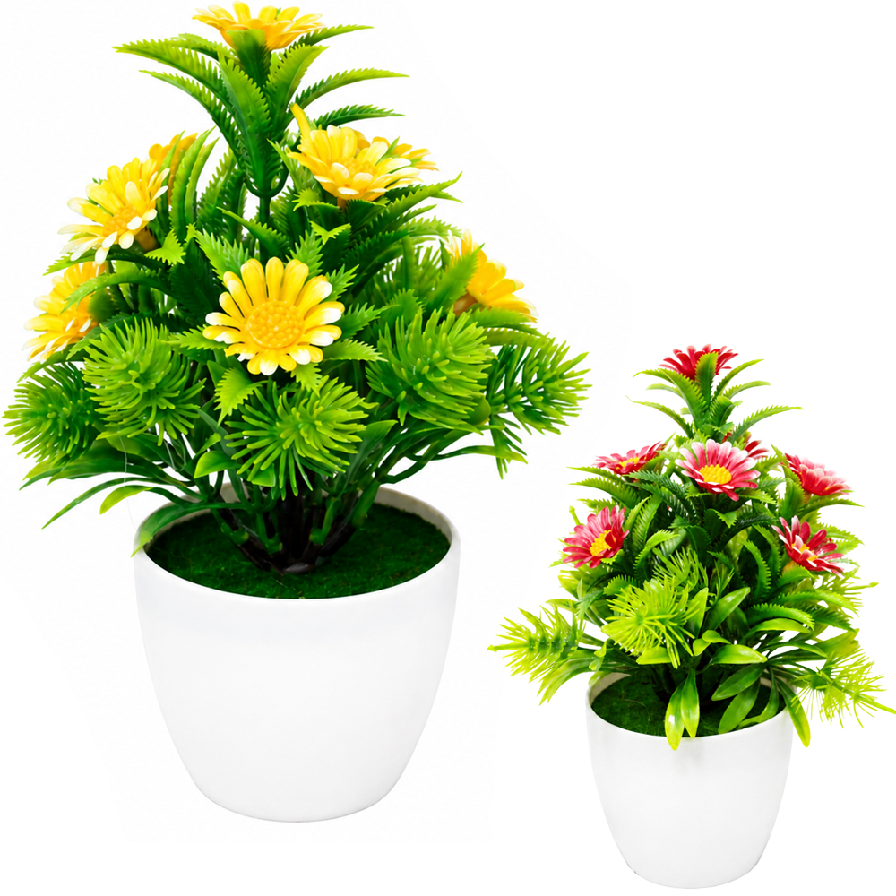 FLOR PERMANENTE MARGARIDA COM VASO DE PLASTICO REDONDO 20X8CM DE Ø VCF
