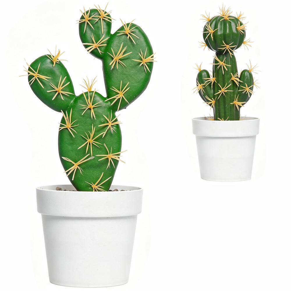 FLOR PERMANENTE CACTO COM VASO DE PLASTICO REDONDO BRANCO 20X9CM DE Ø VCF