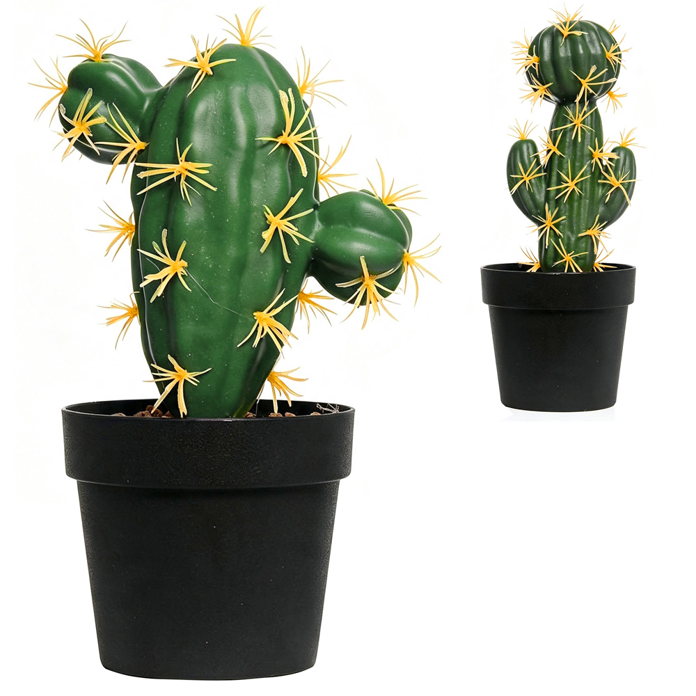 FLOR PERMANENTE CACTO COM VASO DE PLASTICO REDONDO PRETO 20X9CM DE Ø VCF