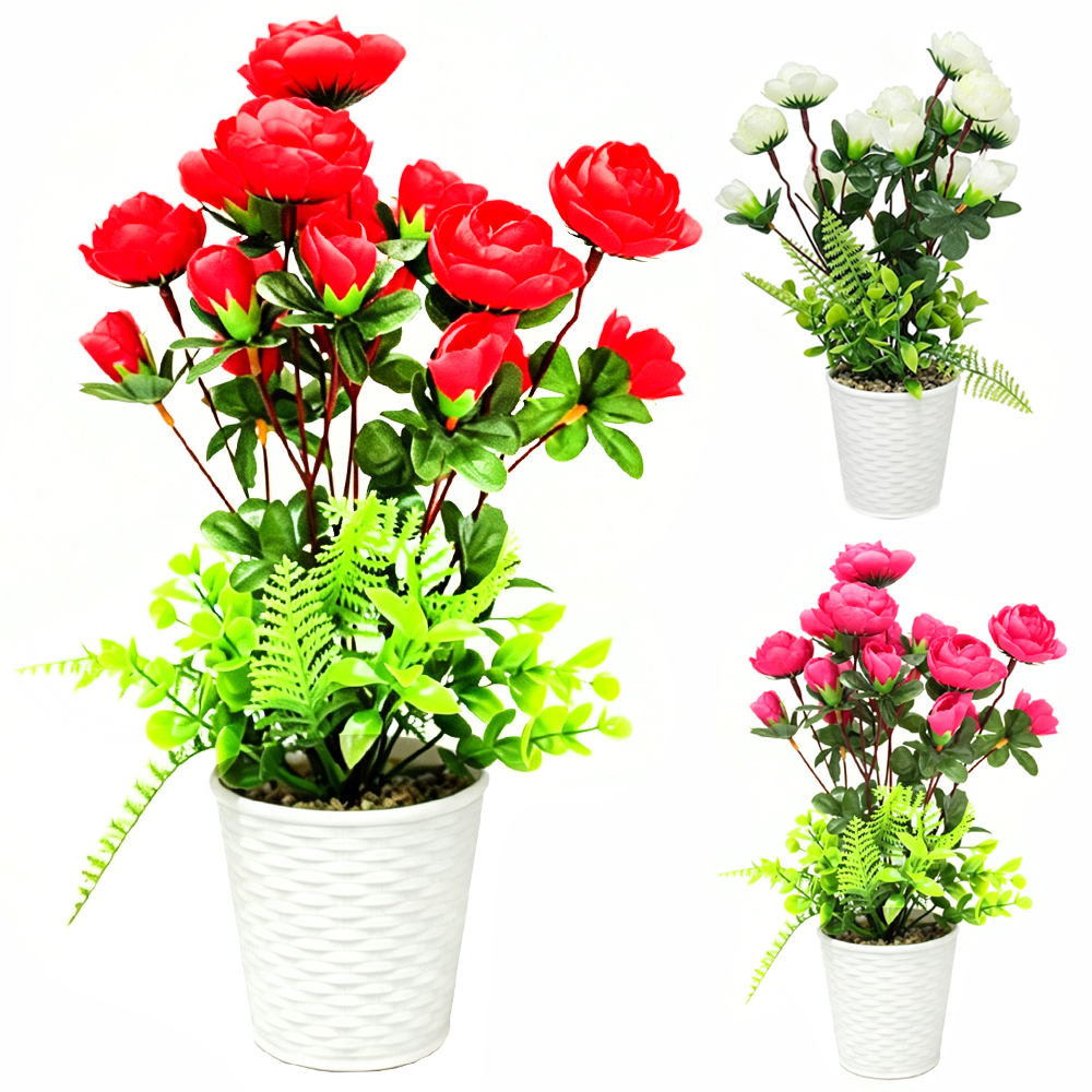 FLOR PERMANENTE COM VASO DE PLASTICO REDONDO RATTAN BRANCO 35X10CM DE Ø VCF