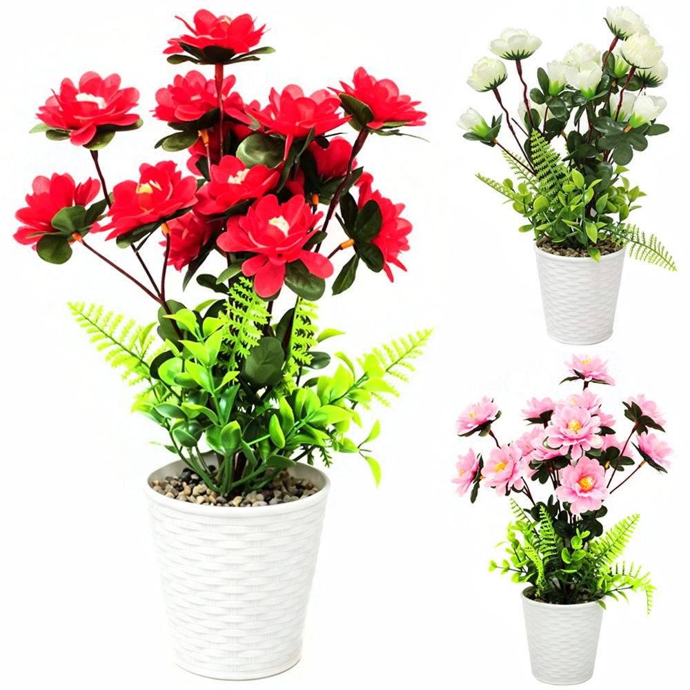 FLOR PERMANENTE COM VASO DE PLASTICO REDONDO RATTAN BRANCO 35X10CM DE Ø VCF