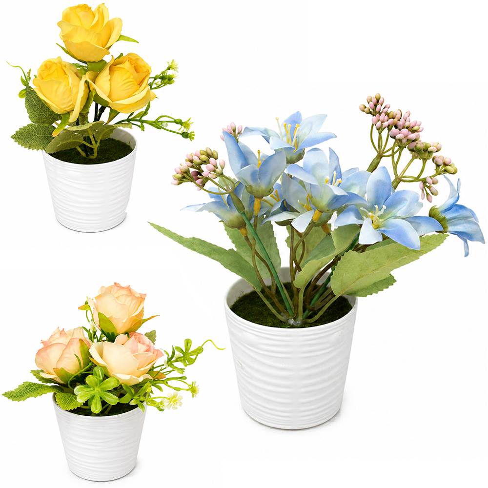 FLOR PERMANENTE COM VASO DE PLASTICO REDONDO SORTIDAS 15X6,5X6CM