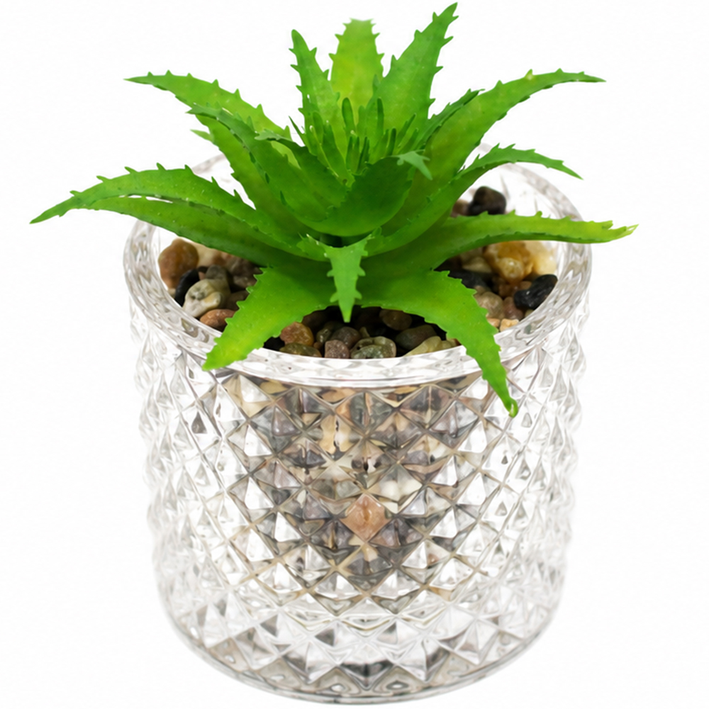 FLOR PERMANENTE SUCULENTA COM VASO DE VIDRO REDONDO 9X6CM DE Ø