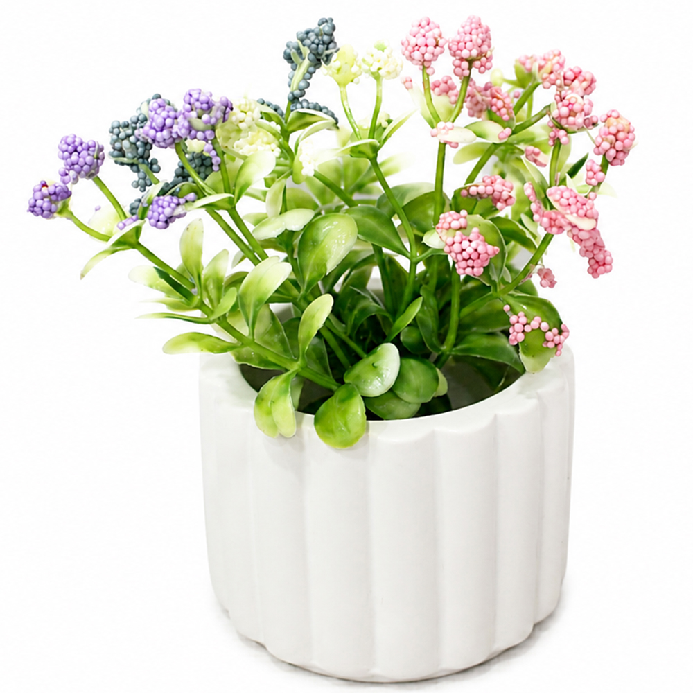FLOR PERMANENTE COM VASO DE CERAMICA REDONDO 13X8CM DE Ø