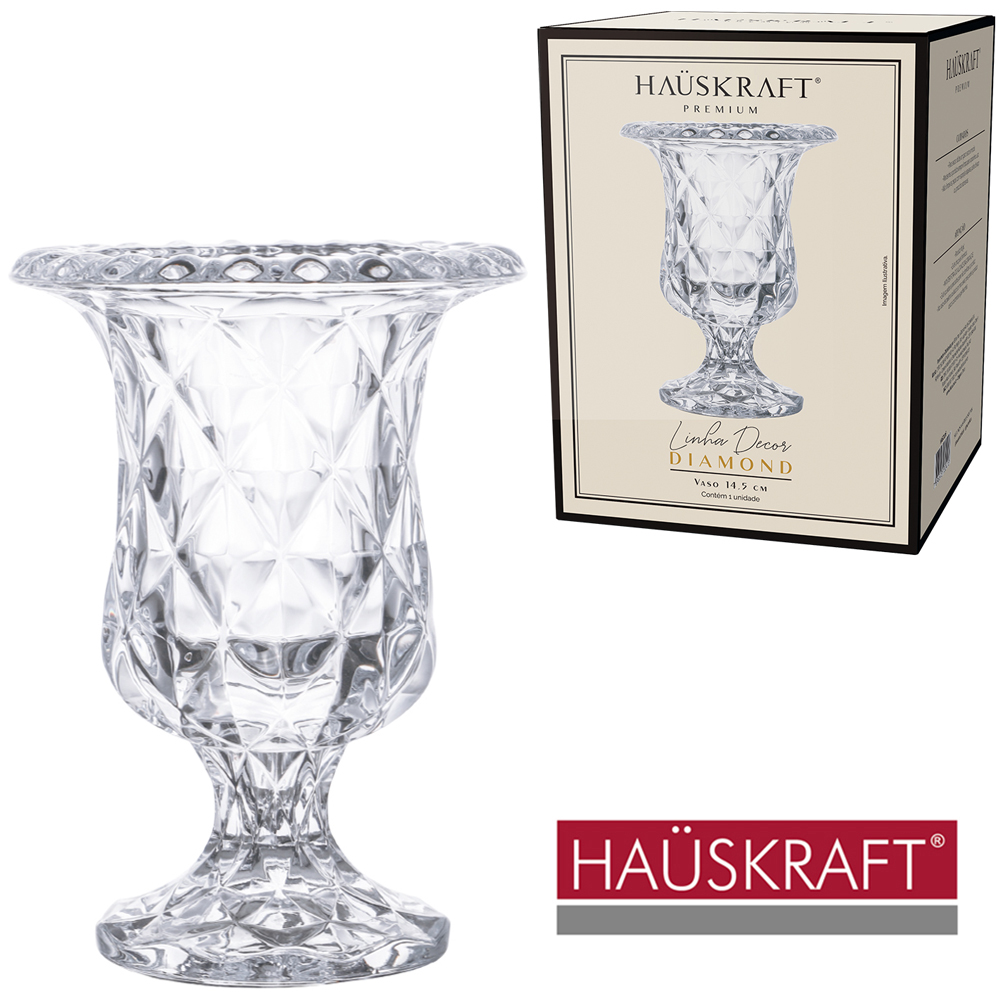 VASO DE VIDRO REDONDO LINHA DECOR DIAMOND HAUSKRAFT PREMIUM 14,5X11CM DE Ø