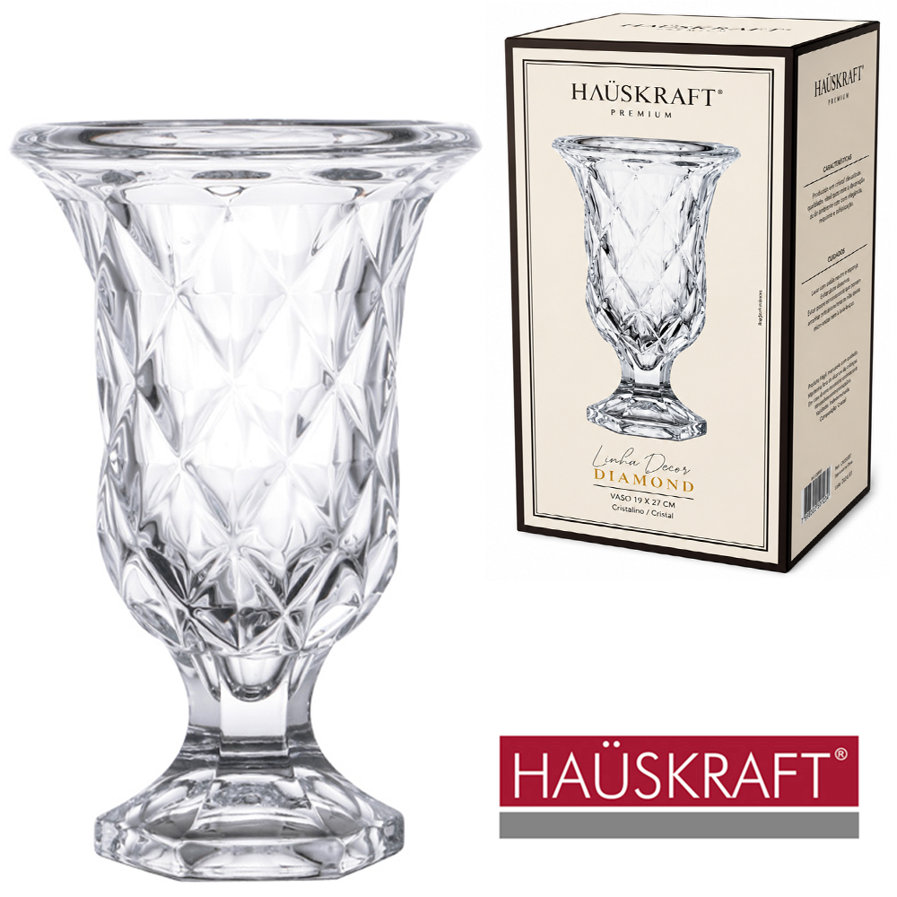 VASO DE VIDRO REDONDO LINHA DECOR DIAMOND HAUSKRAFT PREMIUM 19X12CM DE Ø