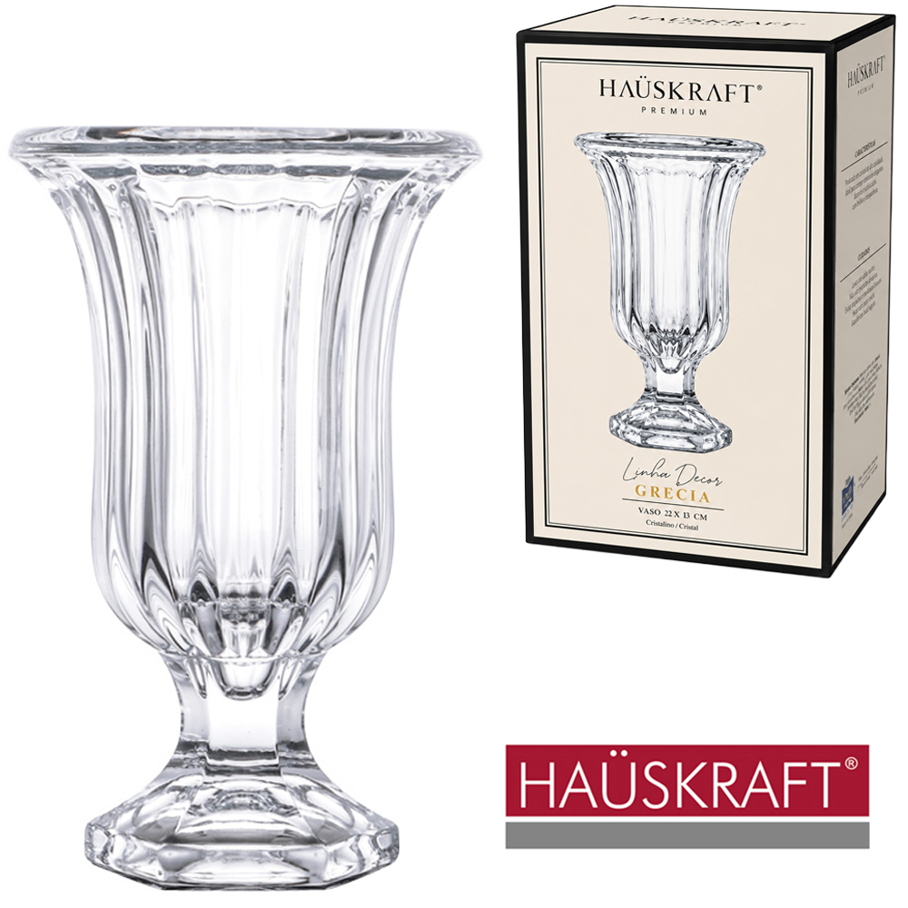 VASO DE VIDRO REDONDO LINHA DECOR GRETA HAUSKRAFT PREMIUM 23,5X14,5CM DE Ø