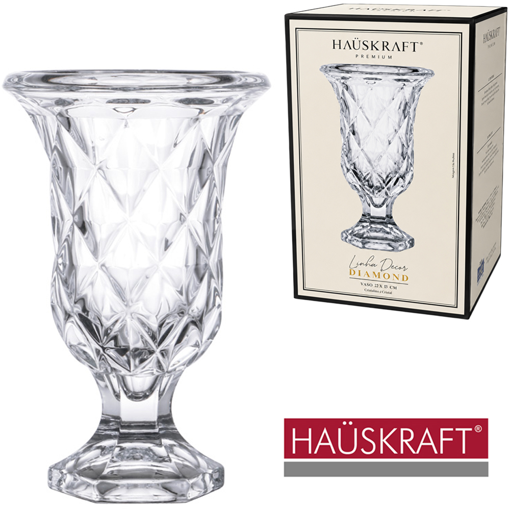 VASO DE VIDRO REDONDO LINHA DECOR DIAMOND HAUSKRAFT PREMIUM 23,5X14,5CM DE Ø