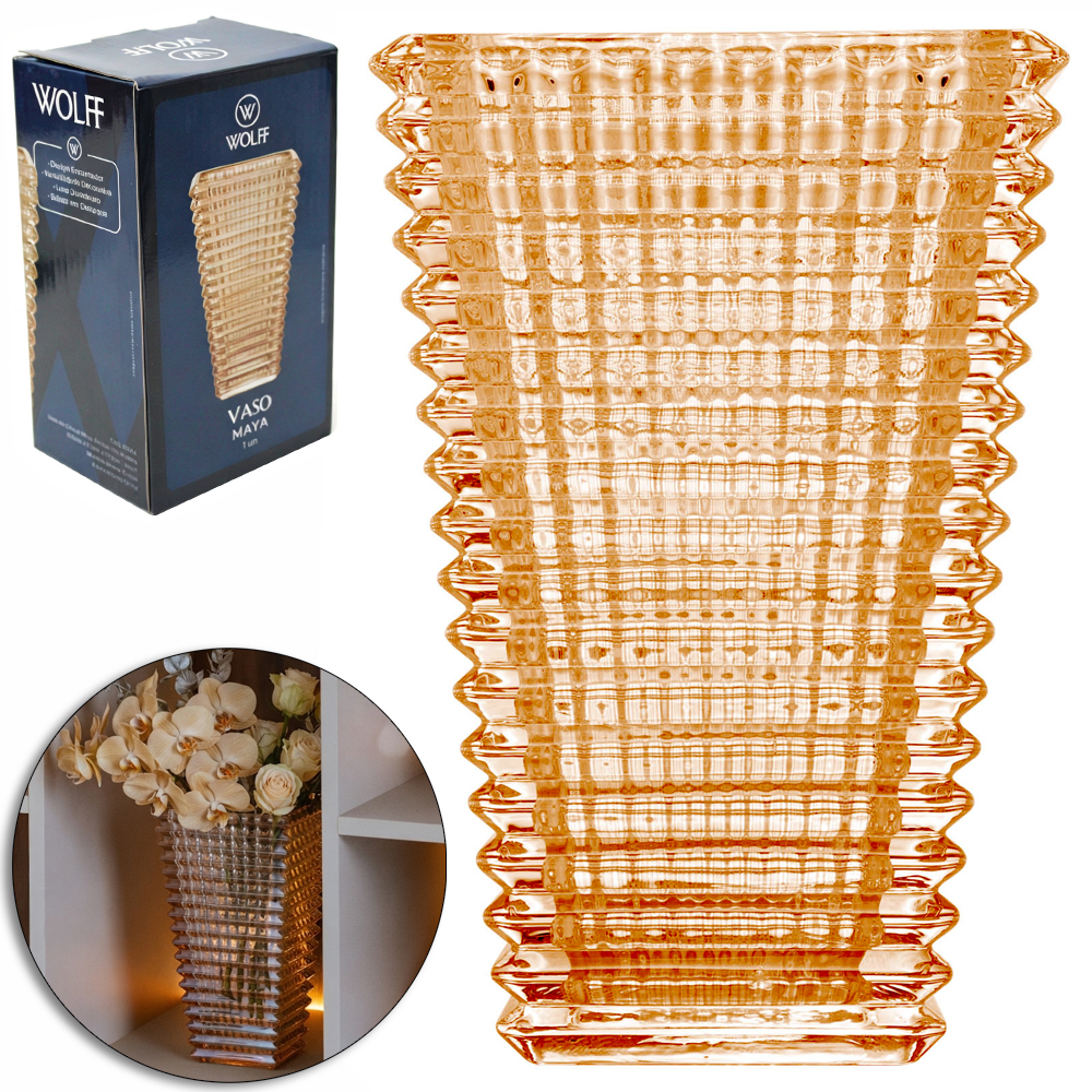 VASO DE VIDRO MAYA AMBAR 17,5X10,5X7,5CM WOLFF